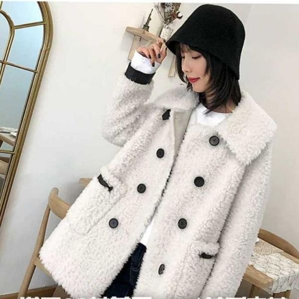 

women's fur & faux 2021 coat winter female casual lapel fleece solid jackets fashion women loose soft warm jacket outwear l884, Black