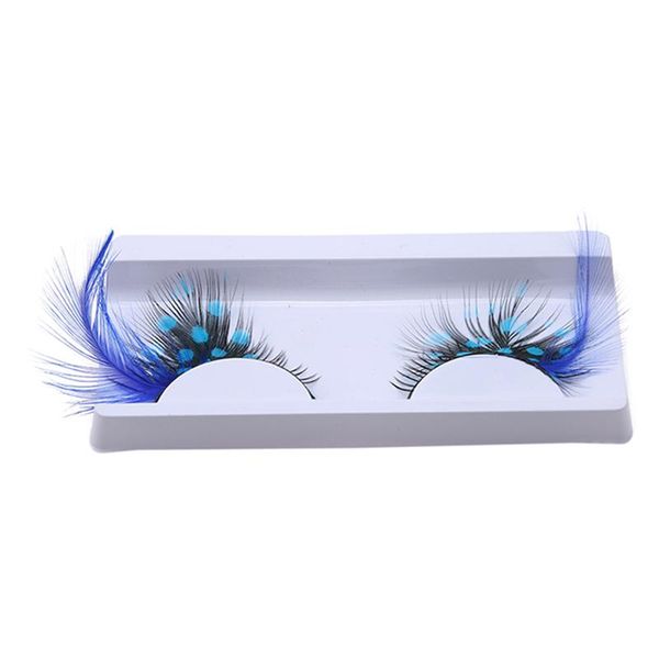 

pair exaggerated color false eyelashes stage performance art studio makeup eye lashes blue dot thick feather fake