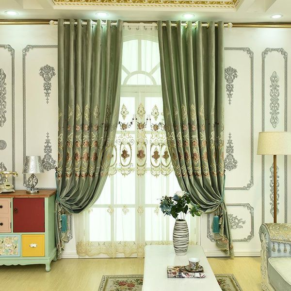

curtain & drapes green luxury villa embroidered curtains for living room velvet voile bedroom window treatment