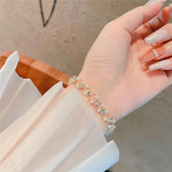 

link, chain sight crystal flower bangles&bracelets fashion brand jewelry charm pearl bracelets for women gift, Black