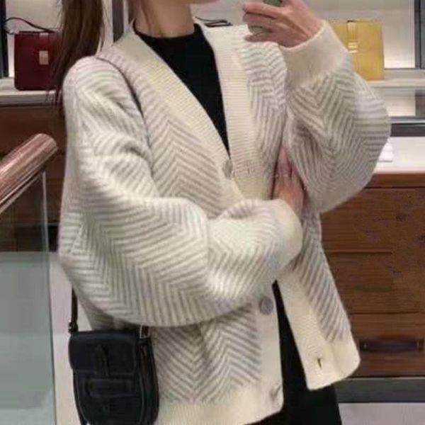 

women's knits & tees irregular striped sweater women casual cardigan vintage loose knitted buttons coat long sleeve pull femme, White