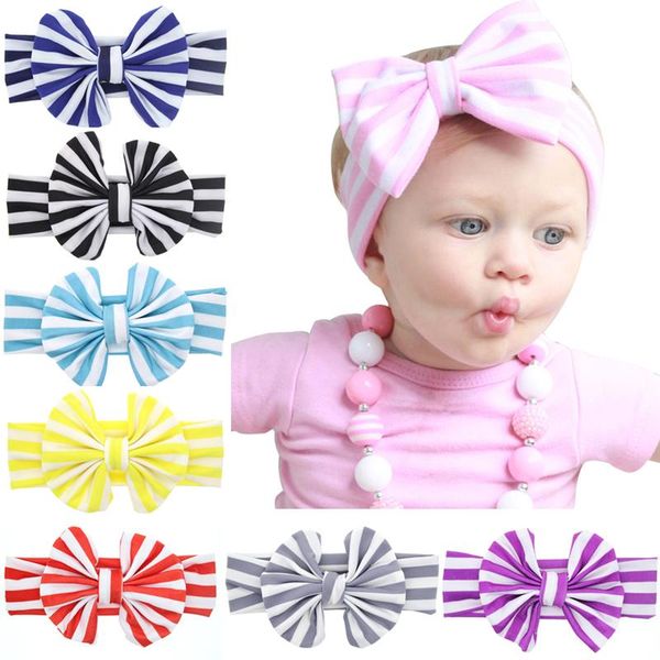 

europe baby girls cotton bow headbands infant kids elastic stripe turban knot bowknot hairbands children headdress hair accessories kha215, Slivery;white