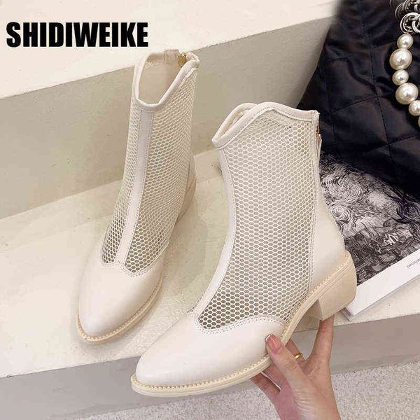 

summer sandals mesh mid-heel net boots high heels wild net red ins street shooting breathable women sandal vc288 210611, Black