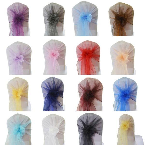 

50pcs 65*275cm organza sashes chairs band hood bow cover for birthday wedding party knot decoration home supplies