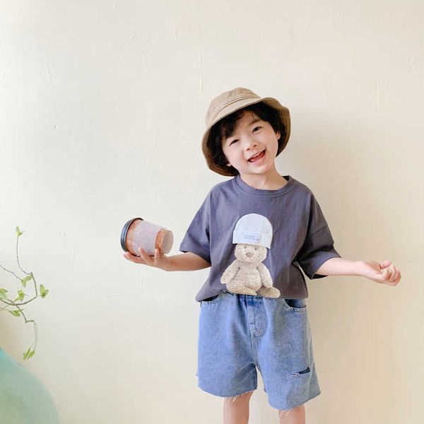 Ragazzi in stile coreano simpatico cartone animato con stampa animale T-shirt bambini 4 colori manica corta in cotone sciolto Tees 210615