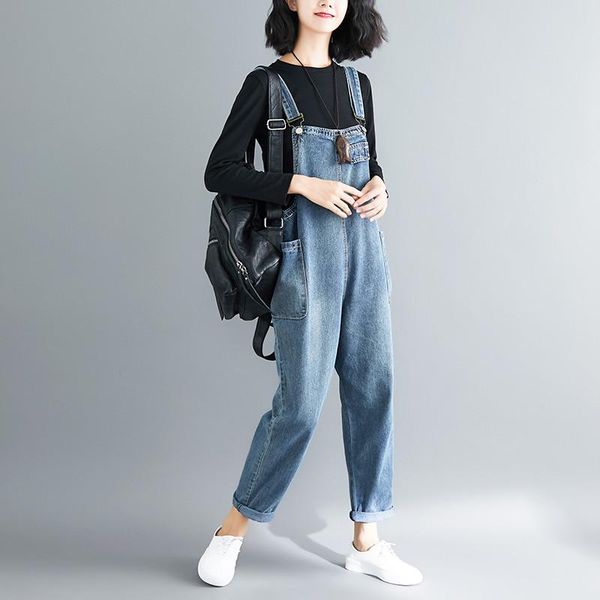 

women's jumpsuits & rompers spring autumn women denim casual loose jeans overalls female pencil pants long trousers plus size ab1494, Black;white