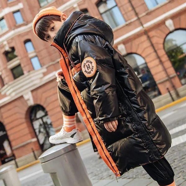 

down coat children fashion hooded mid-length parka kids boys thick cotton jacket teen winter warm casual outerwear jaket windbreaker, Blue;gray