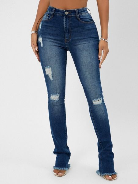 

sxy ripped raw hem skinny jeans 84cj#, Blue