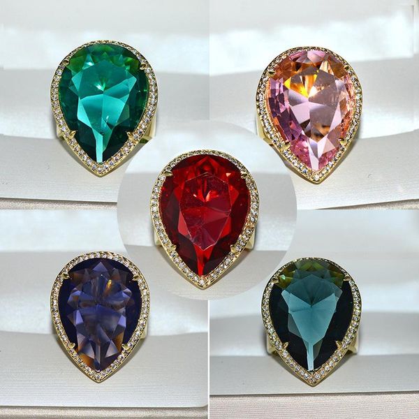 

colorful water drop crystal zircon ring for couple wedding party engagement fashion jewelry gift cluster rings, Golden;silver