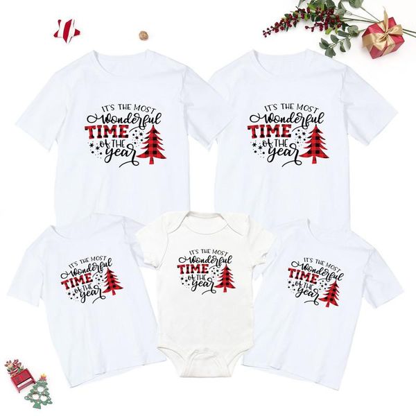 

family matching outfits it's the most wonderful time of year father mother kids christmas casual short sleeve clo, Blue