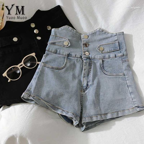 

women's shorts yuoomuoo ins fashion 2021 summer high waist denim women slim push up jeans korean single-breasted black jeans1, White;black
