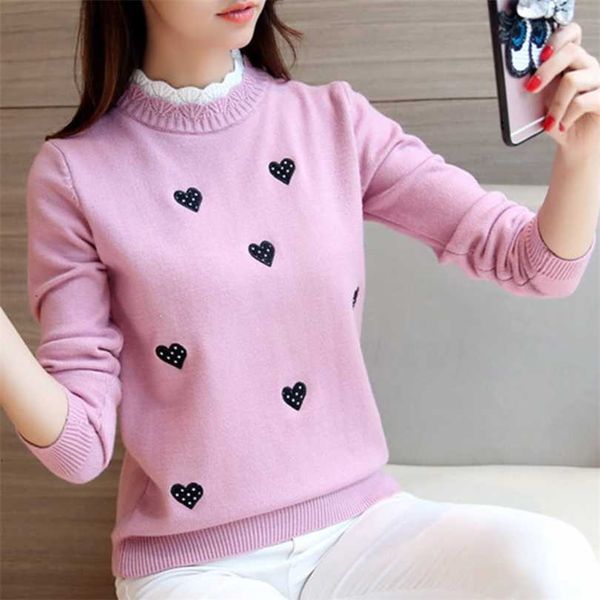 Peonfly Donna Maglione dolcevita Tinta unita Ricamo Cartone animato Panda Orso Carino Streetwear Pullover Lavorato a maglia Abiti femminili Top 211018