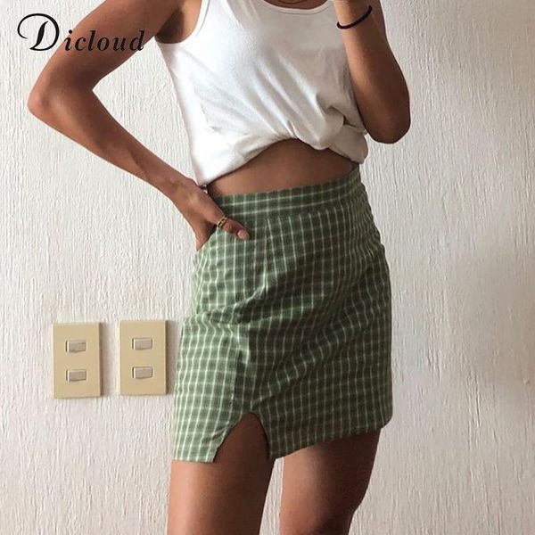 

women plaid split fashion mini skirts casual high waist zip-up summer autumn clothes female, Black