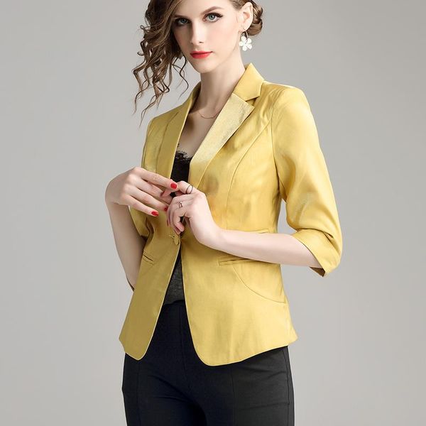 

women's suits & blazers alixman 2021 autumn suit jackets thin yellow 3/4 sleeve fashion slim fit slimming small, White;black