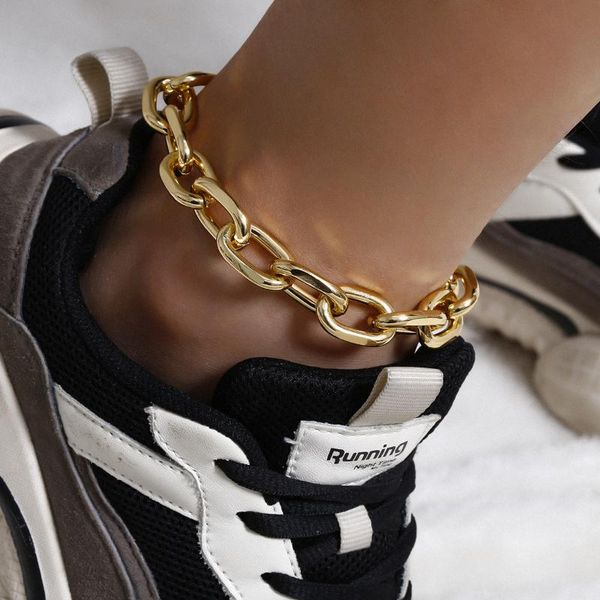 

anklets cuba chain anklet women fashion adjustable gold plated stainless steel hip hop gothic aesthetic beachstyle halloween accessories, Red;blue