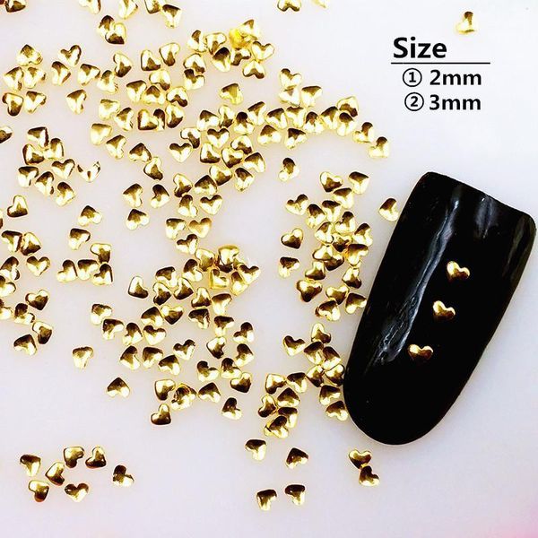 

500pcs/lot 2mm 3mm gold silver heart rivets studs metal alloy nail art decorations 3d diy stickers/charms1, Silver;gold