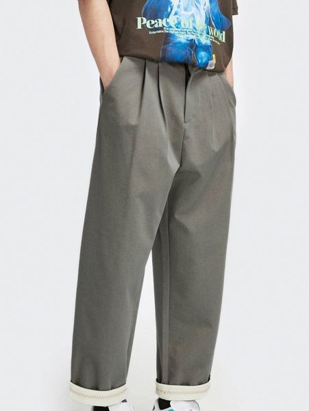

men button detail wide leg pants r1ix#, Black