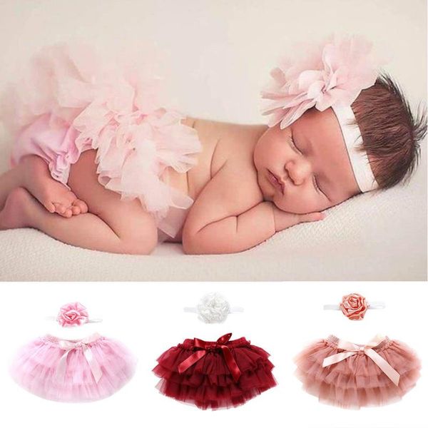 

skirts born infant kids baby girl bowknot tulle tutu skirts+headband outfits clothes skirt, Blue