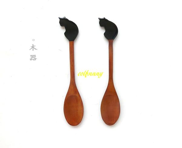 

spoons 500pcs/lot fast 21*3cm lovely cat shape wooden spoon ice tea wood coffee cream tableware