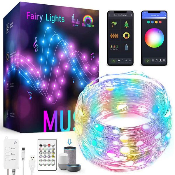 LED-Lichterkette, WIFI, Bluetooth, 5 m, 33 LEDs, 10 m, 66 LEDs, Fernbedienung, kompatibel mit Google Assistant, Amazon Alexa, Weihnachtsdekoration