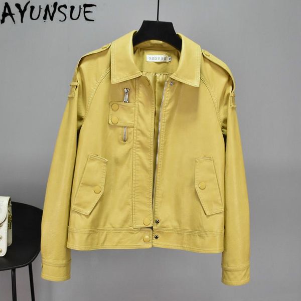 

women's leather & faux ayunsue spring autumn jacket women white pu coat for fashion 2021 abrigo mujer pph452, Black