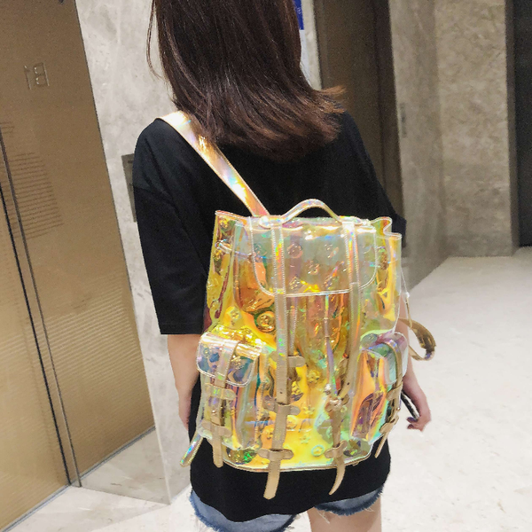 

luxury backpack laser bright color changing pvc waterproof female transparent bag backpack