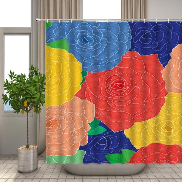 

shower curtains watercolor flower curtain bright art rose blooming scene multicolor red blue bathroom decoration