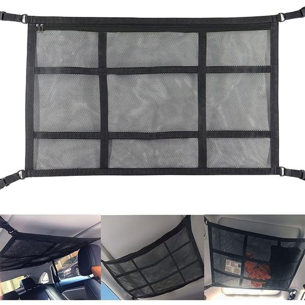

storage bags net bag adjustable high toughness polyester zipper drawstring large-capacity ceiling pocket for car