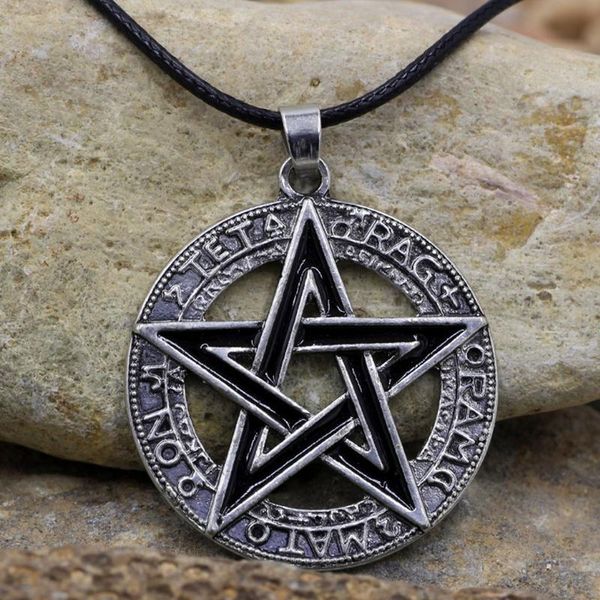 

vintage fashion antique hollow pentagram rune pendant necklaces for men, Silver