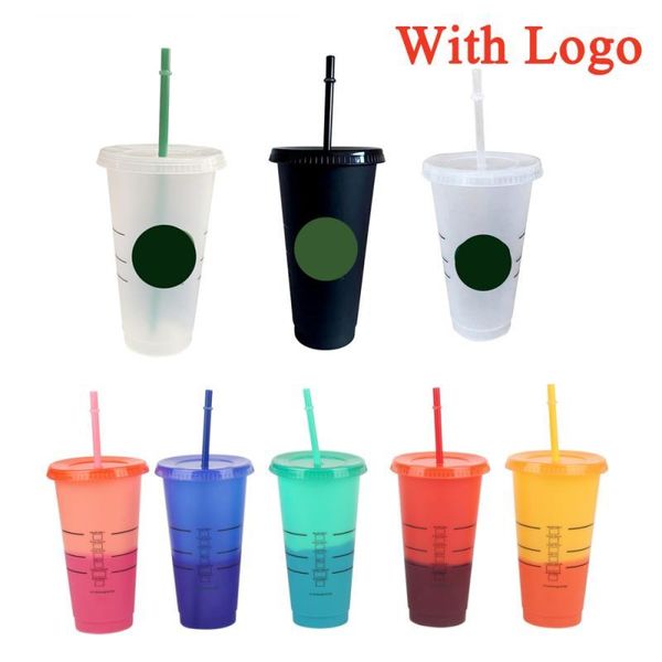 

700ml straw cup with logo color changing cold cups lid reusable plastic tumbler coffee mug for dropship wholesale mugs