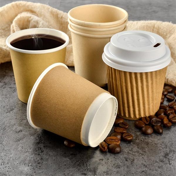 

disposable cups & straws 100pcs coffee cup 4oz small paper yogurt tea juice tasting with white lids thick kraft takeaway