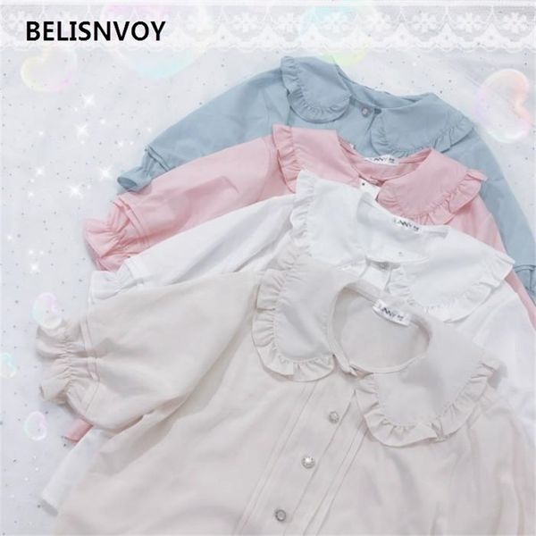 

japanese women peter pan collar white apricot 4 colour female blusas cute kawaii ruffles girl's lolita style blouse 210520