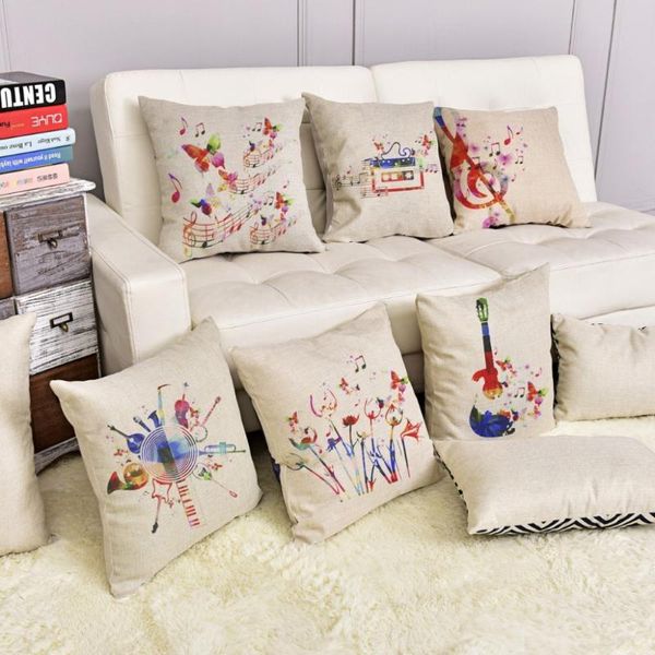 

colorful music notes guitar throw cushion covers cotton linen floor decorative pillow case window cover cushion/decorative