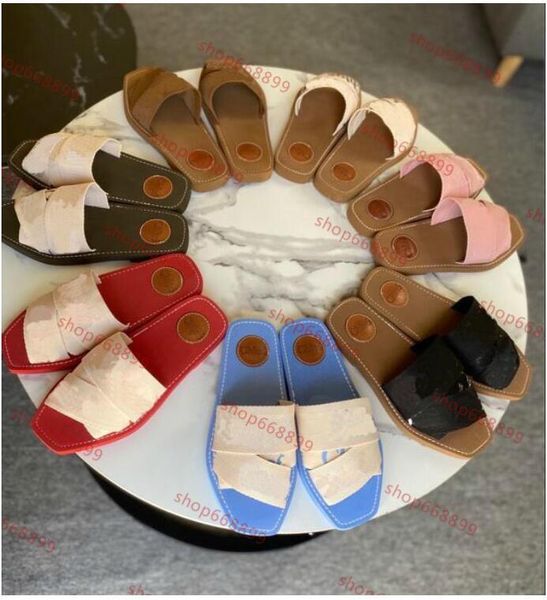 

2021 branded women woody mules fflat slipper deisgner lady lettering fabric outdoor leather sole slide sandal, Black