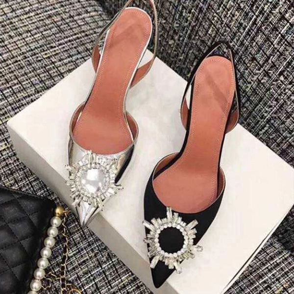 

70% off wholesale sandals flip-flops slip on shoes women pumps high heels flower flock thin heel ladies pointed toe fashion stilettos woman, Black
