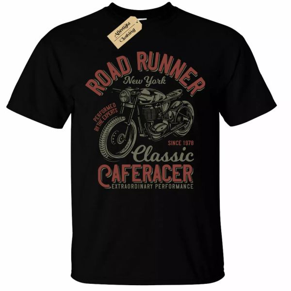 

road runner t-shirt man classic coffee racer moto biker who shirt, White;black