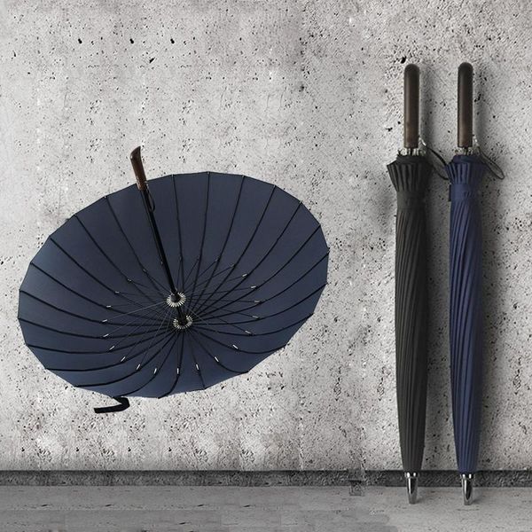 

umbrellas 24k straight umbrella wooden handle long reinforced windproof strong women men business brand glass fiber paraguas