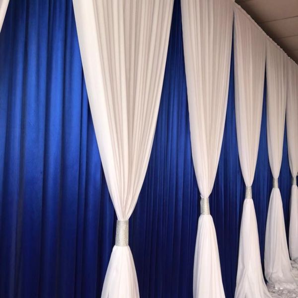 Personalizzato 3MX6M Nuovo Arriaval Royal Blue Tenda Bianco Nomatico Swag Drappes per la decorazione della festa di nozze del contesto