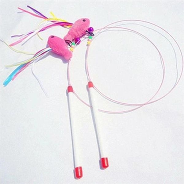 

cat toys 1pc pet ly design fish feather steel wire plush toy for cats catcher teaser interactive catnip 0123#
