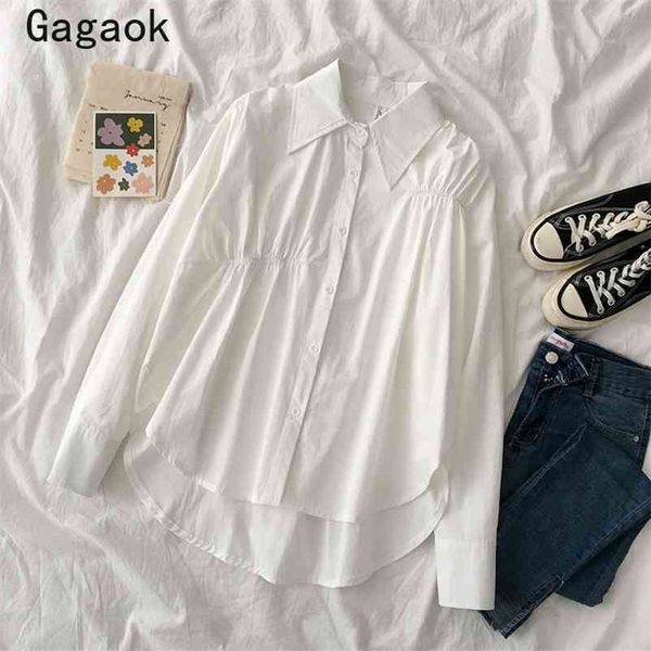 

streetwear fashion women shirts spring autumn solid lapel folds loose casual wild korean and blouses k3831 210531, White