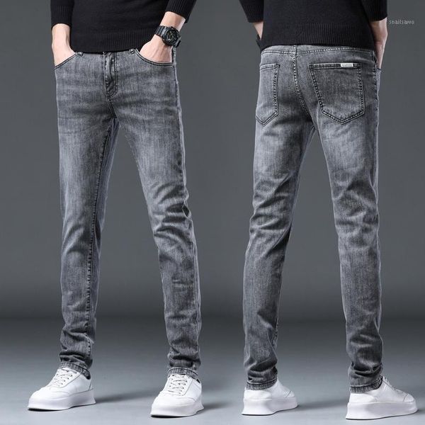 

men's jeans brand men slim fit skinny gray black stretch denim pants casual designer clothes trousers for, Blue