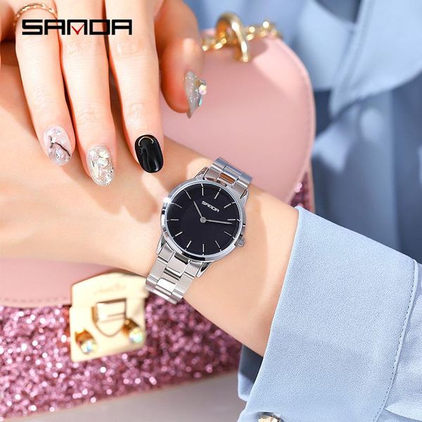 

wristwatches sanda style 1051 fashion simple women watch elegant women's quartz creative personality steel belt wristwatch, Slivery;brown