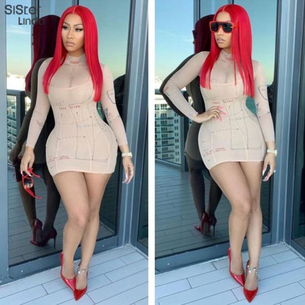 

sisterlinda mesh see through patchwork bodycon mini dress for women clothes streetwear club package hip vestidos outfit2021 casual dres, Black;gray