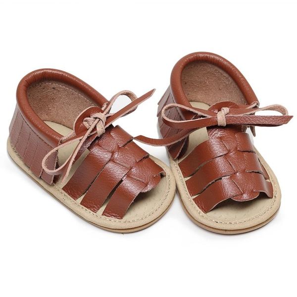 

baby boy girls summer microfiber pu tassel lace-up sandals born breathable anti-slip toddler shoes kids 0-24m, Black;red