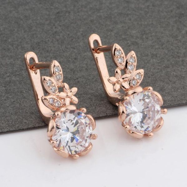 

dangle & chandelier trend earrings 585 rose gold round cubic ziconia for women wedding fine cute fashion jewelry flower, Silver