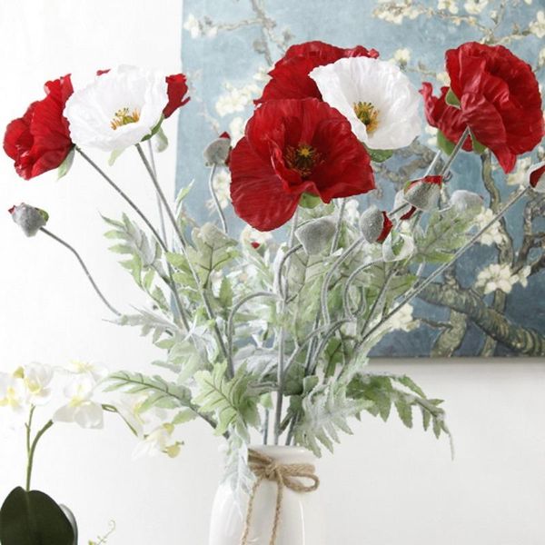 

decorative flowers & wreaths 1pc artificial big poppy branch for spring home wedding decoration long stem fake flores fleurs artificielles