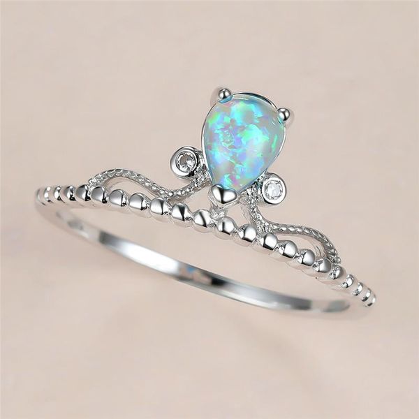 

Simple Female Water Drop Opal Ring Charm Silver Color Thin Wedding Dainty Queen Crown Crystal Engagement Rings For Women, Slivery;golden