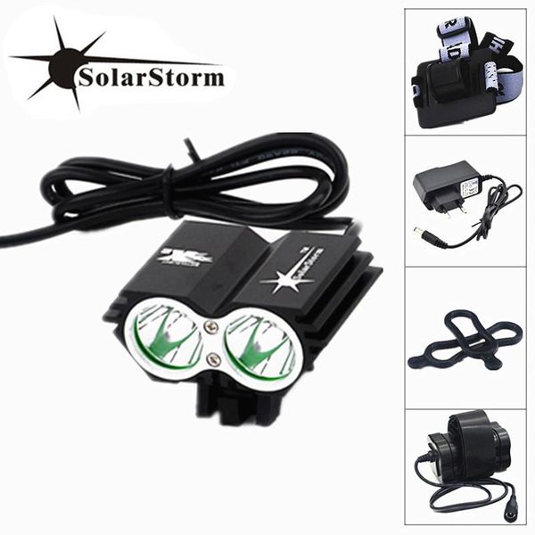 

solarstorm 2x xm-l t6 led 5000lm front head bicycle bike light lamp waterproof battery for cycling,hiking,camping lights