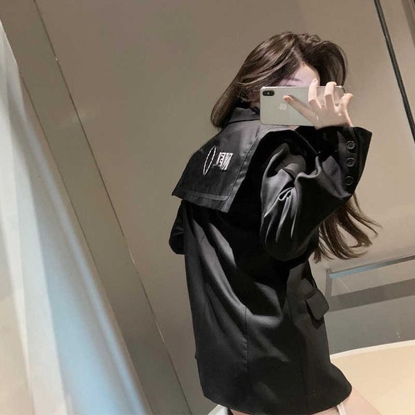 

small fragrance autumn lapel letter temperament commuter korean fashion zipper rhinestone slim cotton black suit, Black;brown
