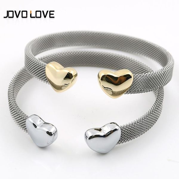 

charm bracelets fashion heart grey mesh silver gold color lover's stainless steel open for women jewelry, Golden;silver